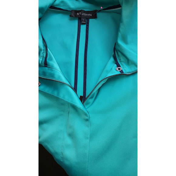 St. John Woman Teal Green Windbreaker Size L Zipper Snaps Pockets FLAW SNAGS - Picture 10 of 16